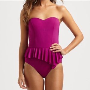 Badgley Mischka purple strapless swimsuit sz 8